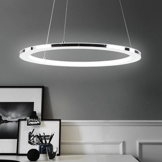 Lampe Suspensions LED Design Anneaux Pour Table à Manger Lustre de Bureau Cerle en Acier inoxydable et Acrylique Chambre Salon Bar