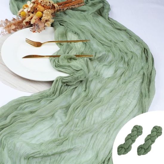 Gaze De Coton Lot De 10 Chemins De Table En étamine, Vert Sauge, Style Bohème Chemin De Table Vert Sauge 90x300 Cm Lot 8