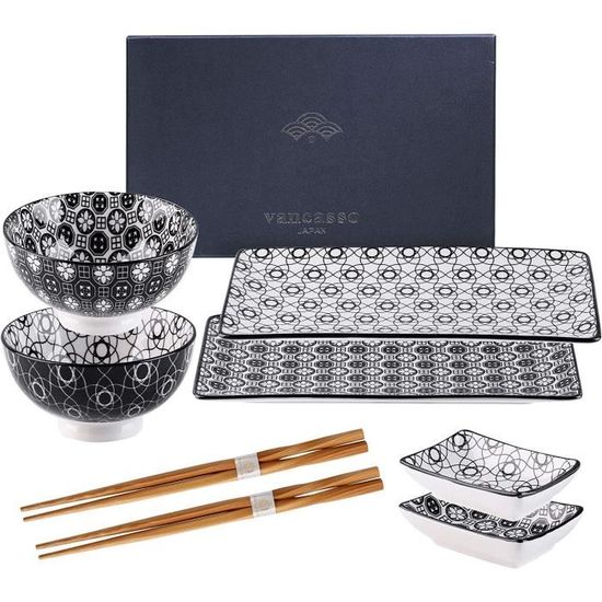 Service Assiettes Creuses Haruka Vancasso – 8 Pièces Porcelaine, Style Japonais – Micro-ondes & Lave-vaisselle Safe