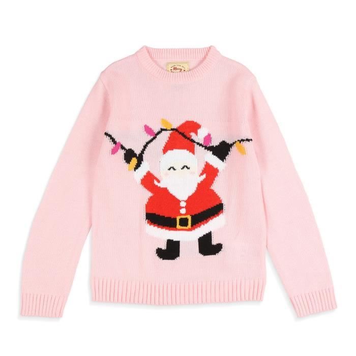 Merry Christmas Pull De Noel Pere Noel Rose Enfant Fille Rose Rouge Noir Blanc Et Jaune Achat Vente Pull Bientot Le Black Friday Cdiscount
