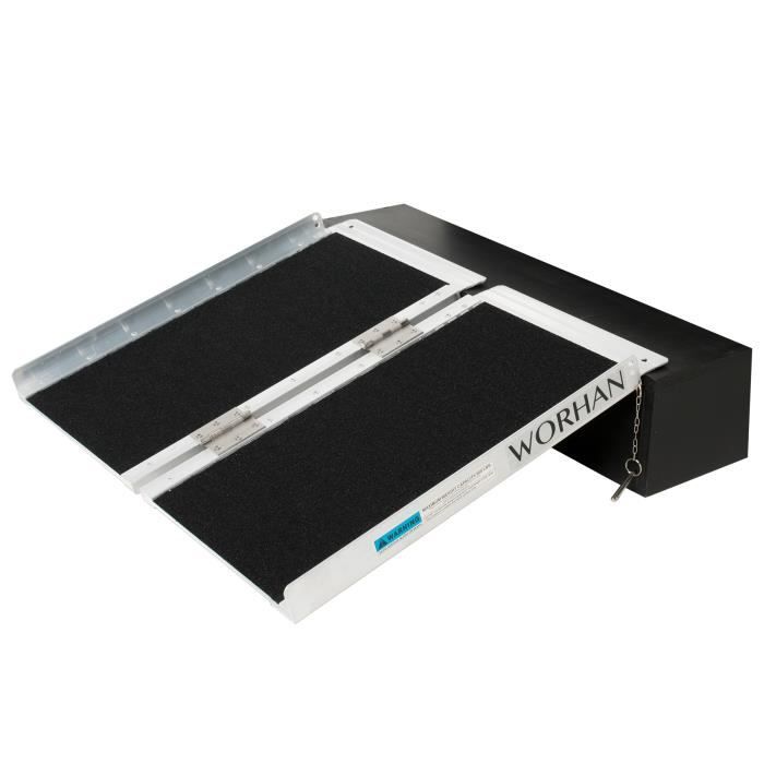 WORHAN® 61cm Rampe Alu Pliable Valise Fauteuil Roulant Chargement Scooter Plate-Forme Aluminium Anodisé Antidérapante Elevée 61cm R2