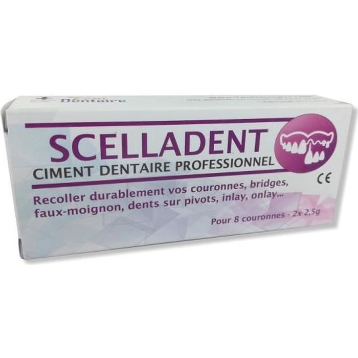SCELLADENT Ciment Dentaire pour recoller Bridge, Couronne, Pivot...