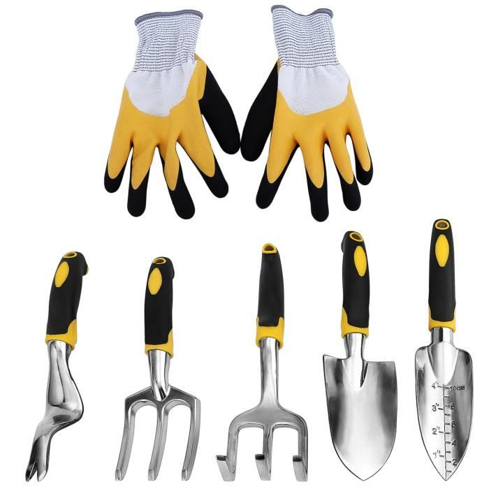 6PCS Outils de Jardinage, Kit d'Outils de Jardin en Métal, Outillage de Jardin avec 1 Paire de Gants
