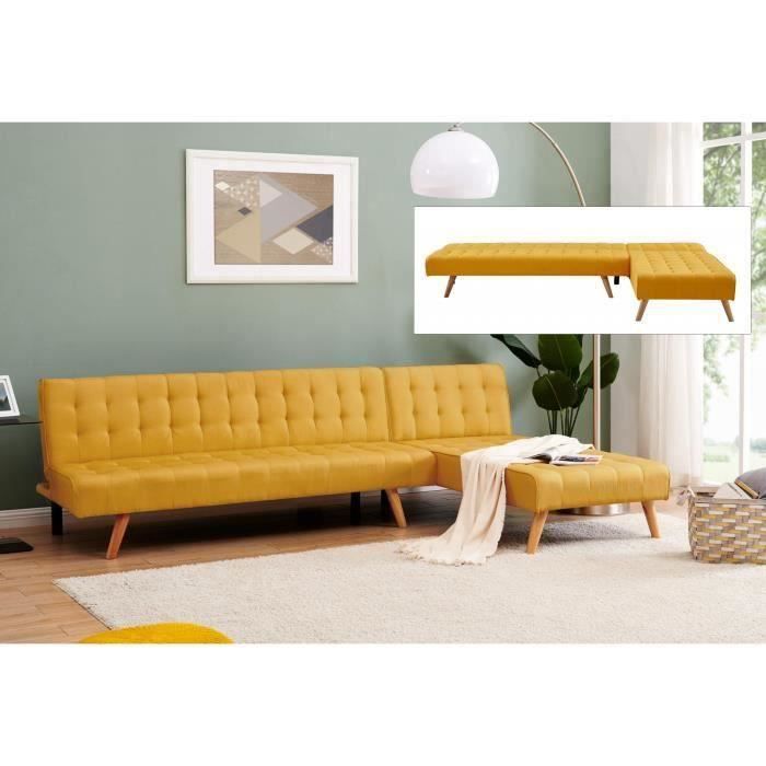 Canapé scandinave convertible modulable avec l’angle réversible en tissu jaune FINN