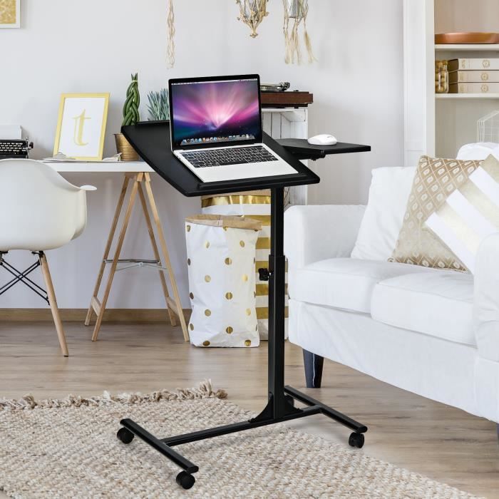 COSTWAY Table pour Ordinateur Portable à Roulettes Table de Lit Hauteur Réglable avec Support de Souris Plateau Inclinable Noir