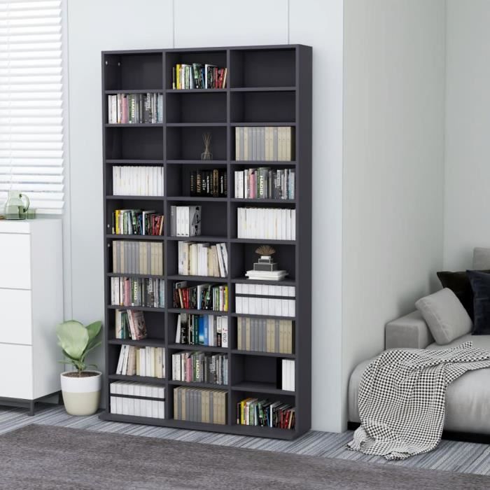 MON Armoire à CD-DVD étagère à CD Meubles de Rangement multimédia Gris 102x23x177,5 cm Aggloméré 8273