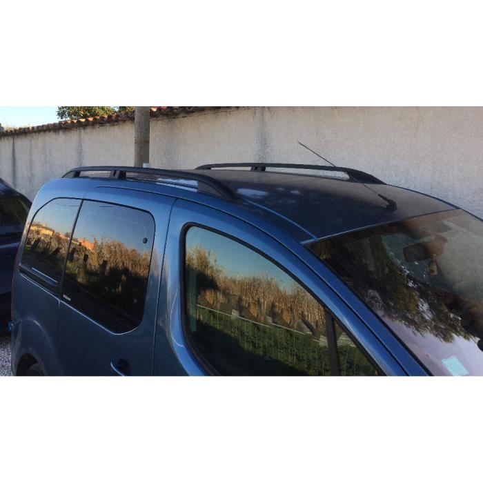Barres de toit pour Peugeot Partner II Tepee court 09-2007>2018 longitudinales noir alu + pieds plastique noir