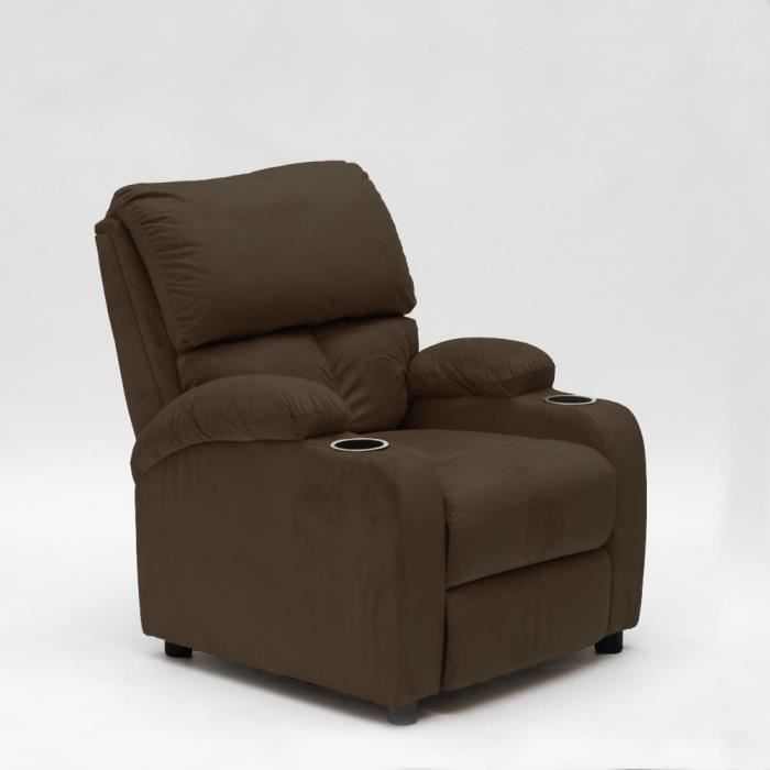 Fauteuil relax inclinable avec repose-pieds en microfibre de velours LUCREZIA - couleur:Marron