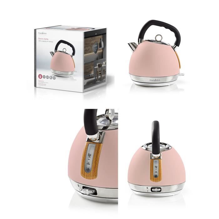 Bouilloire Electrique ROSE Base Sans fil 2200W en Acier inoxydable et bois ROSE SOFT TOUCH Haute qualité
