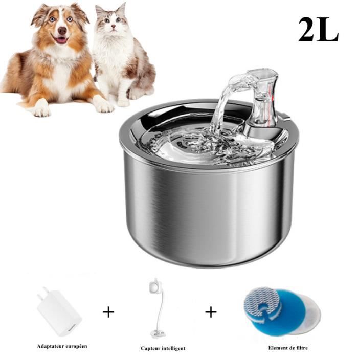 Fontaine à Eau pour Chat Chien, 2L Distributeur Eau pour Chat Détection intelligente Ultra Silencieux