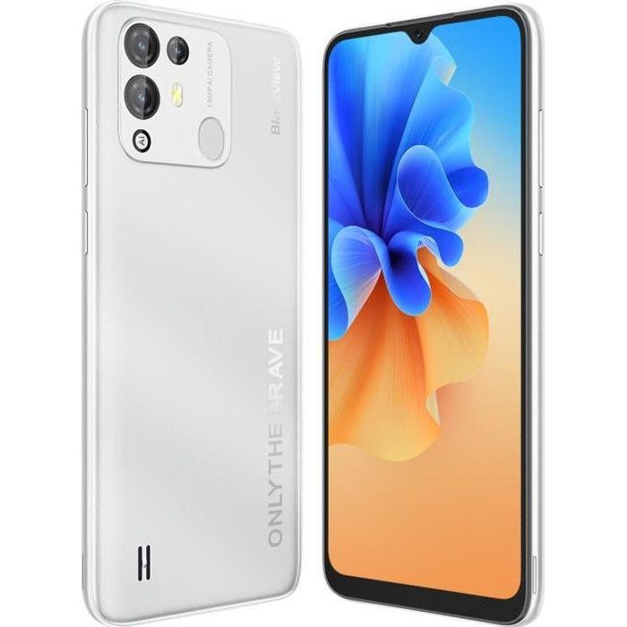 Blackview A55 Pro Smartphone 64Go 6.53 Pouces 5MP + 13MP 4780mAh Android 11 Double SIM GPS Téléphone Portable - Blanc