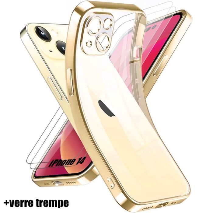 Coque pour iPhone 14 Doré + 2 Verres Trempés Vitre Protecteur d'écran