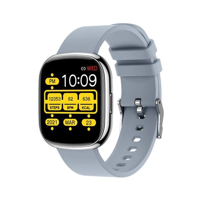 Montre connectée sport Femmes Homme IP68 Etanche mesure de la pression artérielle rappel intelligent -Gris