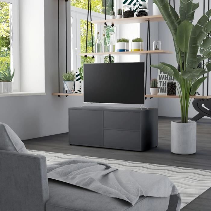 MONSEUL Meuble TV Gris 80x34x36 cm Aggloméré