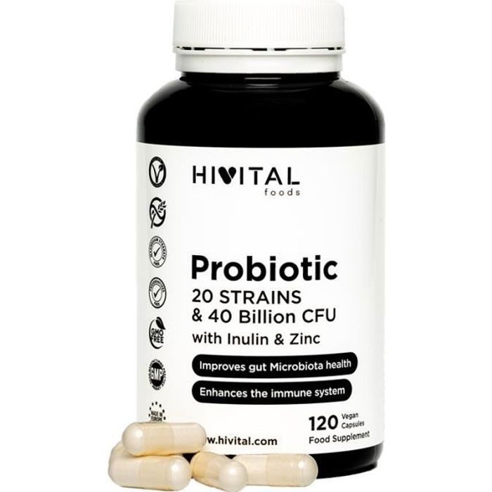 Probiotique 20 SOUCHES 40 MILLIARDS UFC. 120 gélules végétaliennes pour 2 mois de traitement.