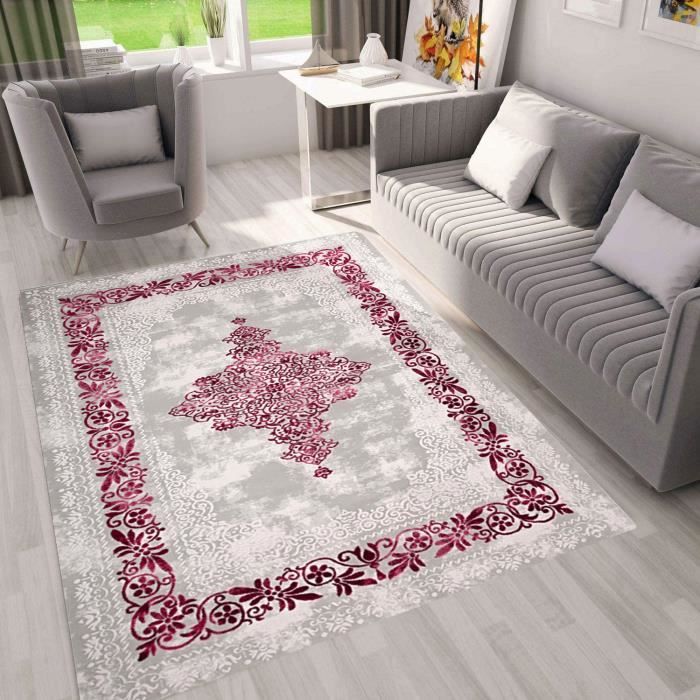 Tapis style Baroque ROSE, Antidérapant et Lavable en machine, 80x150cm