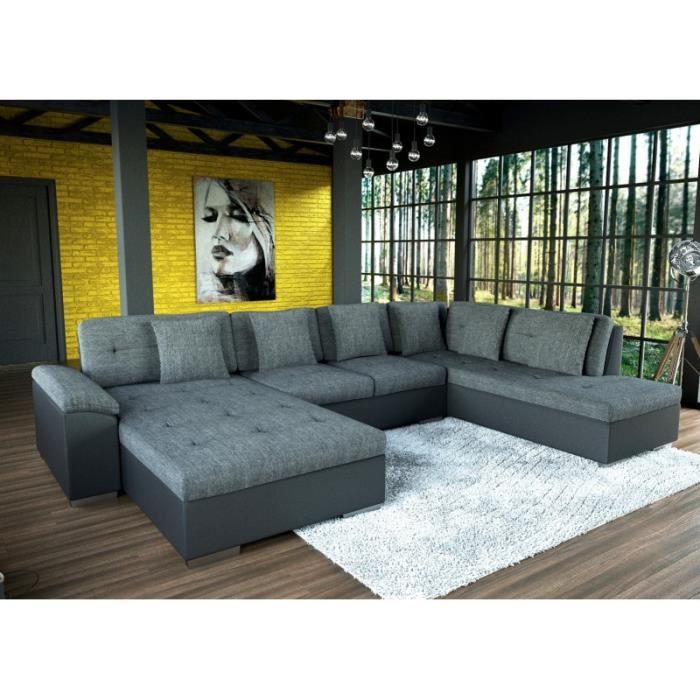 Canapé d'angle XXL SMILE en gris et noir tendance design