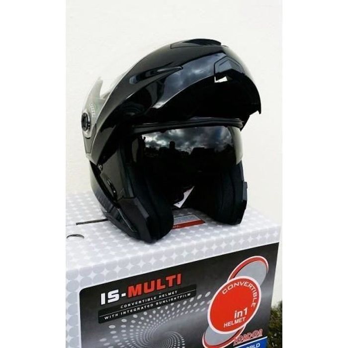 CASQUE MODULABLE NEUF DOUBLE VISIERE NOIR BRILLANT