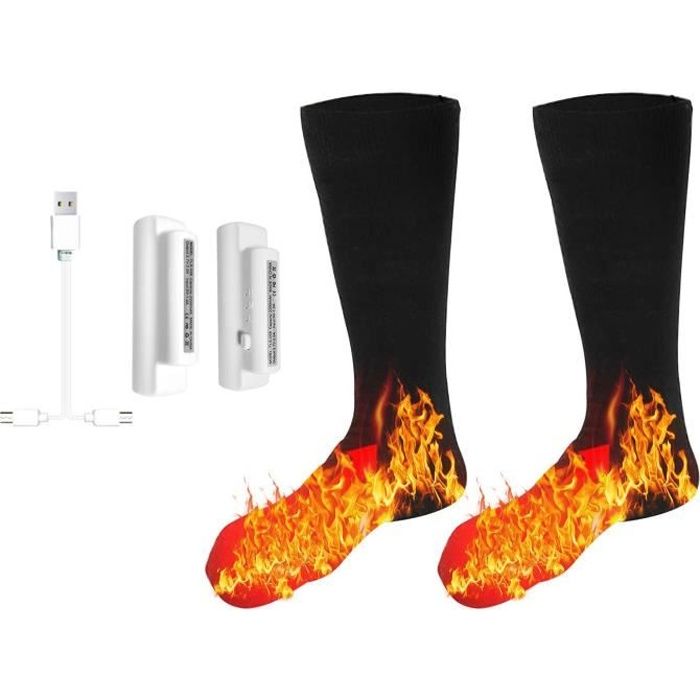 Chaussettes chauffantes électriques 3,7 V, chauffe-pieds à batterie lavable pour le ski d'hiver Randonnée Pêche