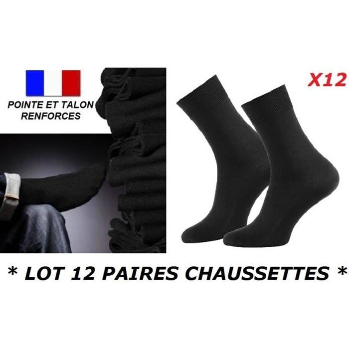 LOT 12 PAIRES DE CHAUSSETTES TAILLE 43 44 45 46 HOMME GARCON UNI NOIR COTON MAJORITAIRE