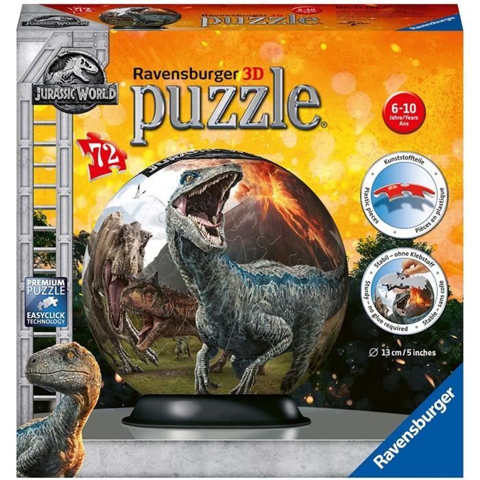 Puzzle 3D - Puzzleball Jurassic World : La Terre Des Dinosaures - 72 Pieces - Ravensburger Puzzle Enfant