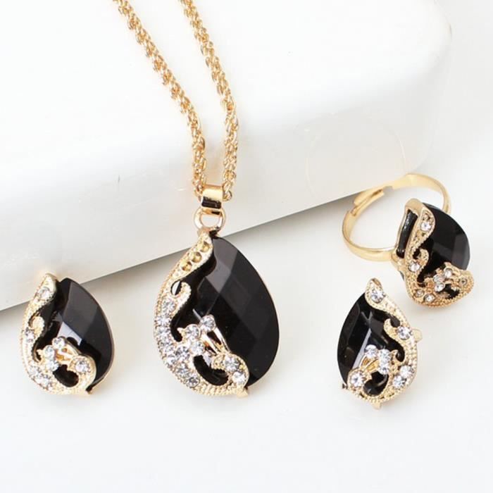 Parure Bijoux Ajustable Pour Femme Cadeau de Saint Valentin RMEGA® Collier , Boucle D'Oreille , Bague - Noël - Noir