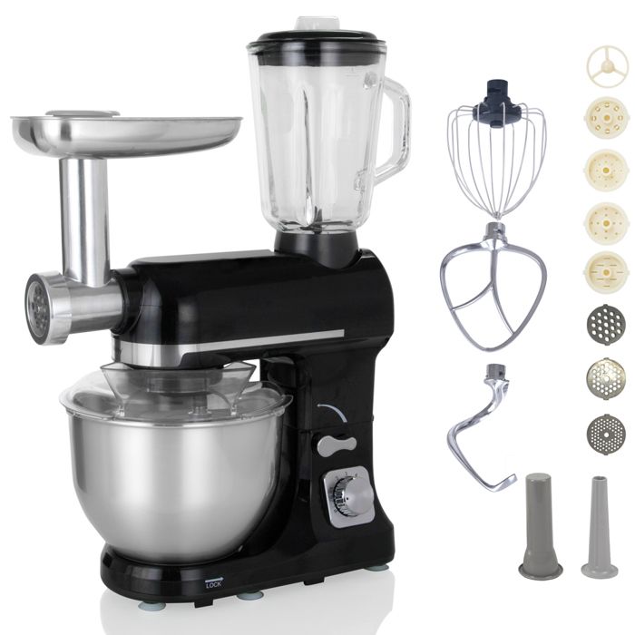 Robot multifonctions 5l 1000w noir avec hachoir et blender 1,5l en verre - robimix noir