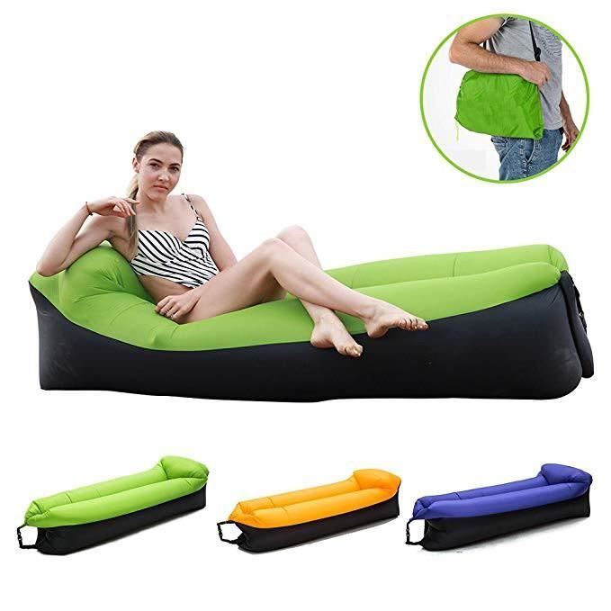 Canapé gonflable, chaise longue, lit de plage, canapé, chaise de rêve, avec sac de transport pour intérieur / extérieur VERT