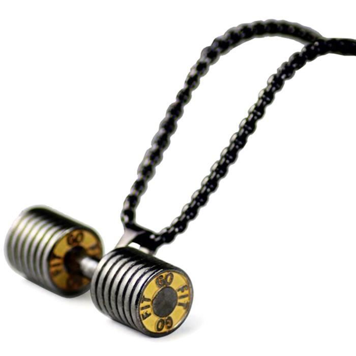 Pendentif Haltere Collier De Fitness De Musculation Collier Haltere Crossfit Noir De Grande Taille Bijoux De Fitness En Acier