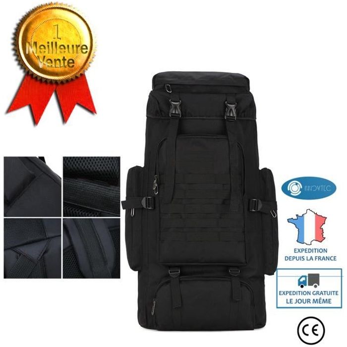 TD® Sac à dos de randonnée 60 L pour le camouflage en montagne couleur noir stockage randonnée camping matériau oxford stockage