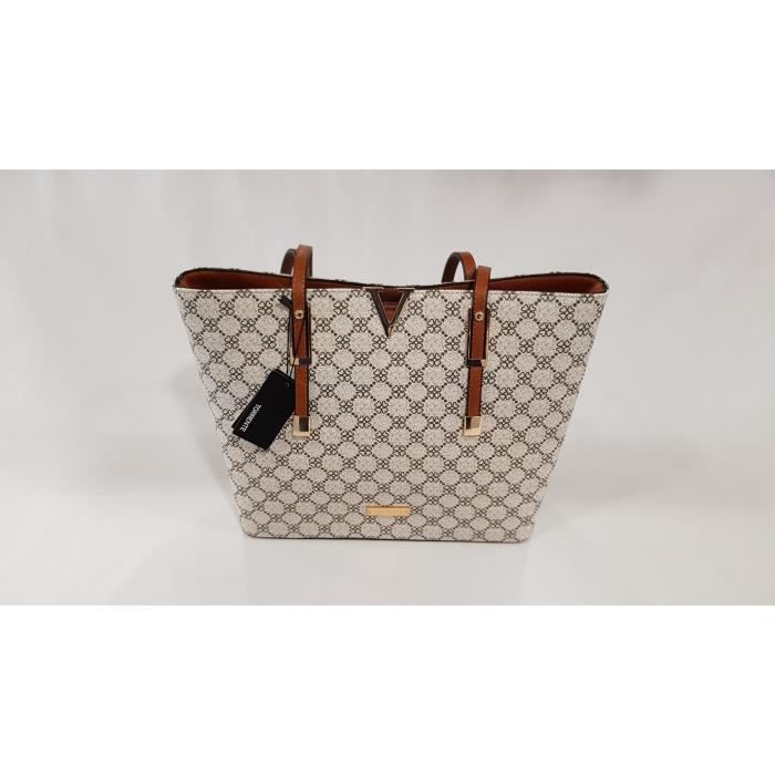Sac à main cabas TORRENTE Fleurice écru camel L