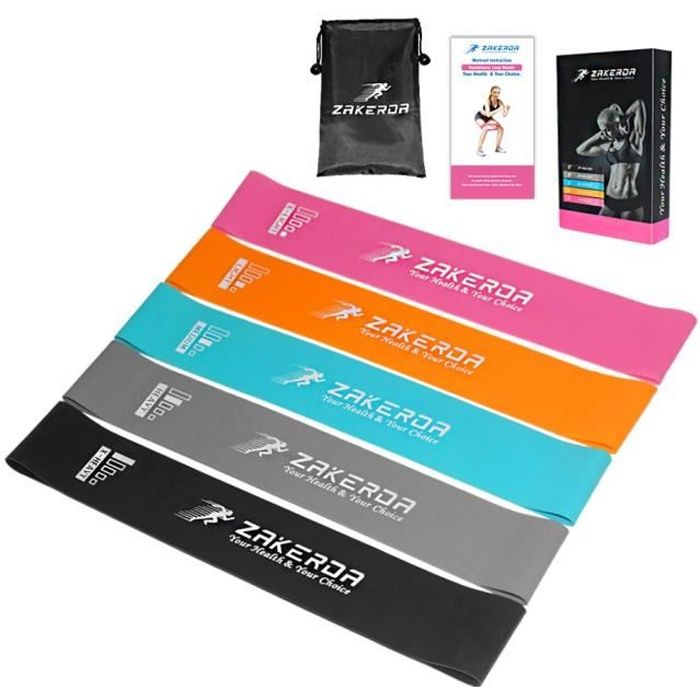 Bande de Fitness élastique, Bande de Résistance élastique 5 Niveaux de Force - avec Sac de Rangement