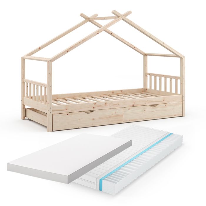 Vitalispa Lit cabane Design, Blanc, 90x200 cm avec 2 tiroirs | Leroy Merlin