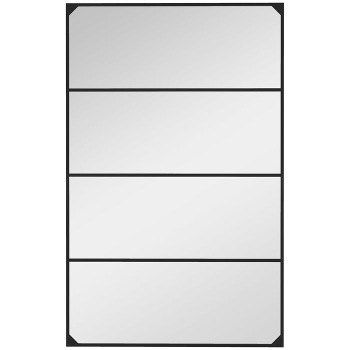 Miroir mural verrière HOMCOM rectangulaire style industriel horizontal ou vertical avec 4 crochets en métal noir - 109 x 69 cm