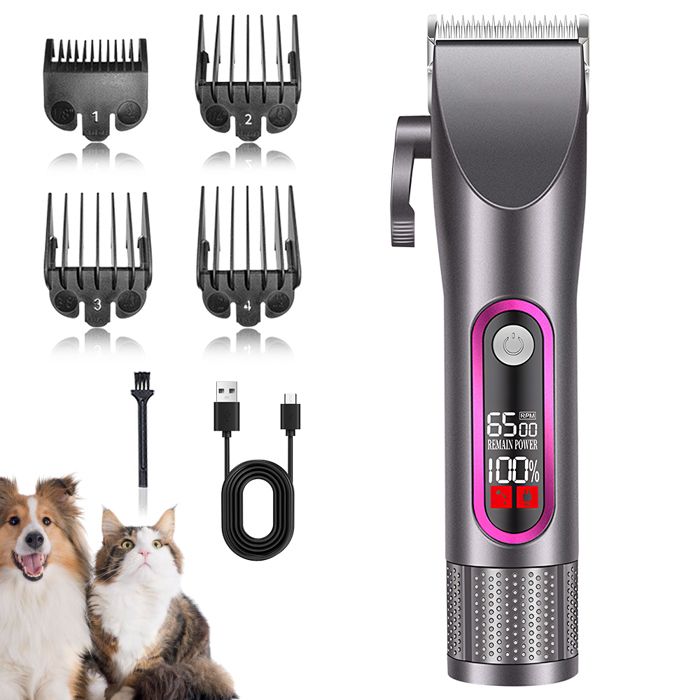 Tondeuse Chien Professionnelle Poil Long Epais Tondeuse Chat faible bruit pour tailler avec Ecran LCD et 4 Accessoires de Peigne
