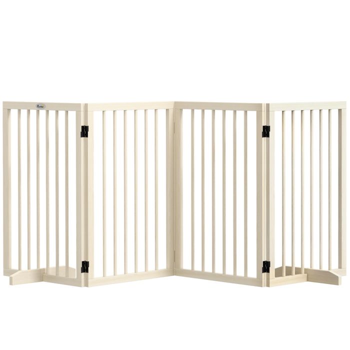 Barrière de sécurité - PawHut - modulable pliable pour animaux de compagnie avec pied de support - bois massif - 206 x 35 5 x 76 cm