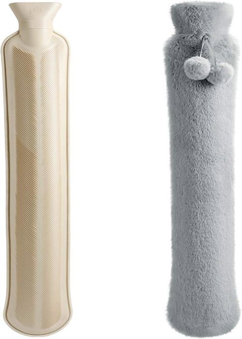 Bouillotte Extra Longue 52 Cm - Housse Tricotée Douce - Caoutchouc Naturel - Pour Dos, Nuque, Jambes - Style Noël