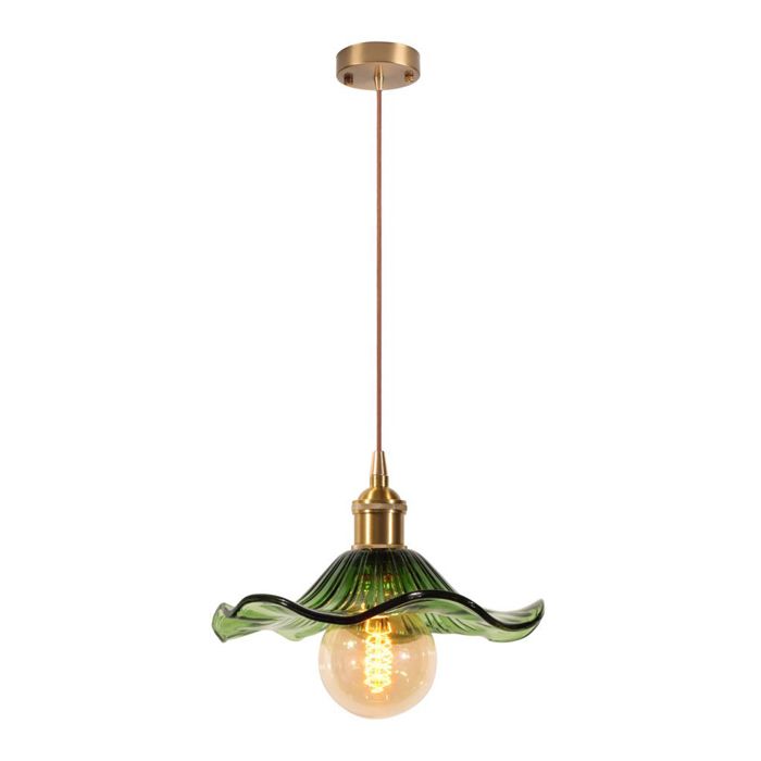 Diday Lampe Suspension Vintage22cm Lustre Industriel Abat-jour en Verre Design Fleur E27 Luminaire Plafonnier Style NordiqueVert