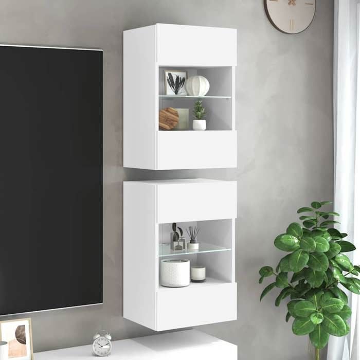 Prix bas - Meubles TV muraux-Étagères TV avec lumières LED - 2 pcs - blanc 40x30x605 cm （799016950877)