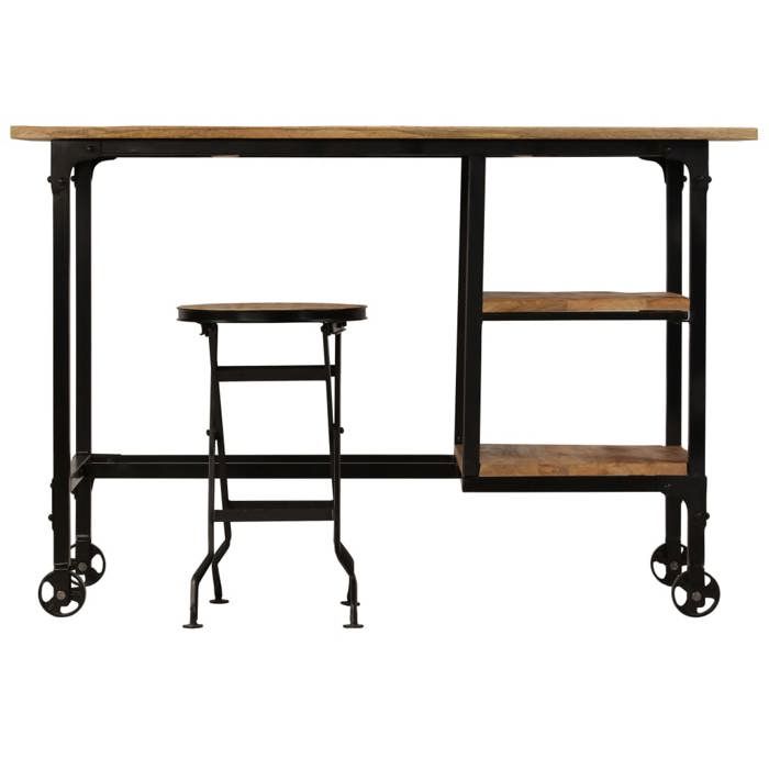 MGH - NEUF Bureau à domicile Table de travail avec tabouret pliant Bois de manguier massif 115x50x76cm ll290