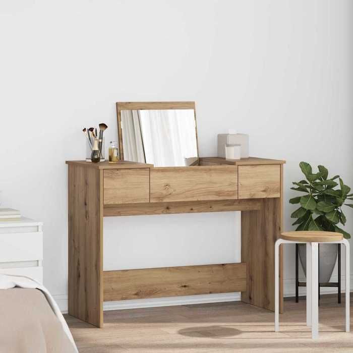 HSF®Table de maquillage/Coiffeuse placard de rangement avec tiroir chêne artisanal 100x45x76cm Meuble de chambre/Table de cosmé