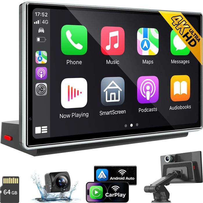 Autoradio Portable 7'' Apple CarPlay & Android Auto Sans Fil - Écran Tactile GPS, Bluetooth, Mirror Link