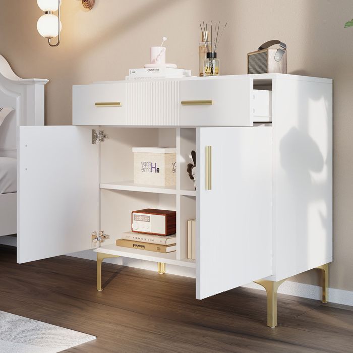 Buffet - MODERNLUxE - 80x35x79.5cm - 2 tiroirs - 2 portes - MDF - Blanc Buffet - MODERNLUxE - 80x35x79.5cm - 2 tiroirs - 2 portes - MDF - Blanc