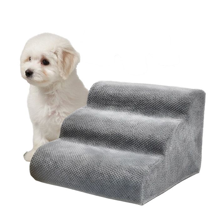 Comparer les prix de Escalier pour chien Relaxdays 3 marches H x L x P : 35 x 35 x 56 cm antidérapant housse en tissu gris clair