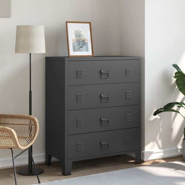 Noir Commode Buffet bahut - Armoire de rangement pour Salon Chambre à tiroirs Métal Style Industriel 78 x 40 x 93cm Noir 3187141