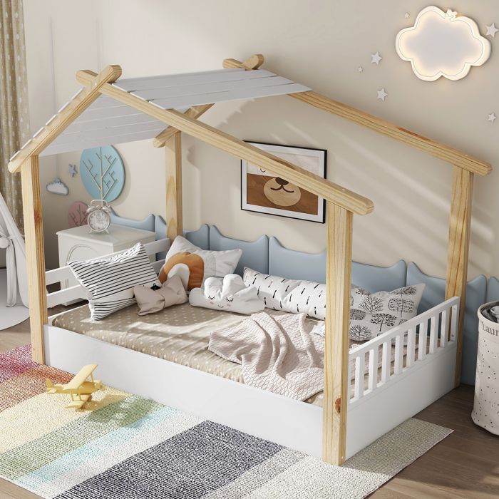 Lits en bois Lit denfant Lit individuel Exquise conception en bois Stable Lattenroste Design Schlichtes Pinier + Spanplatte