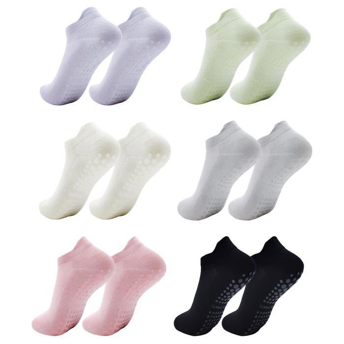 Chaussettes de yoga - 6 paires antidérapantes respirantes - Convient pour pilates fitness danse
