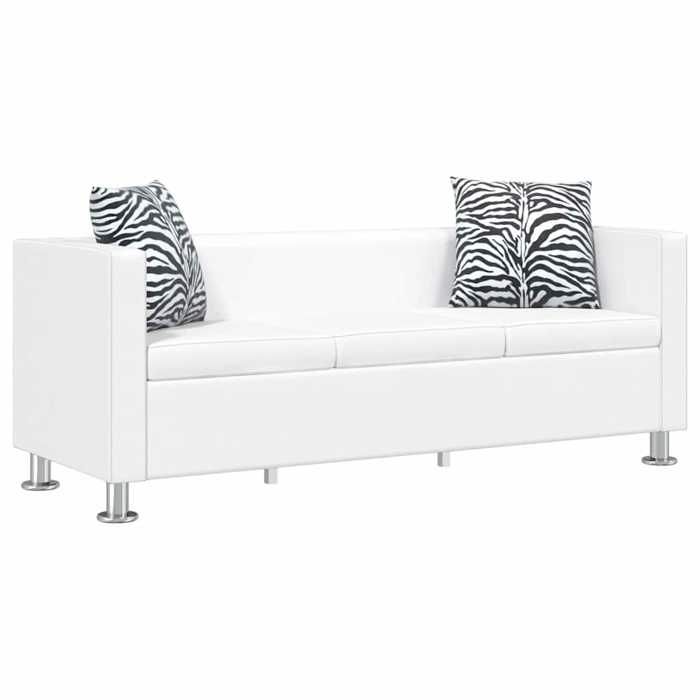 Canapé 3 places en cuir artificiel - JILL - Blanc - 170x625x63 cm - Largeur du siège 151 cm