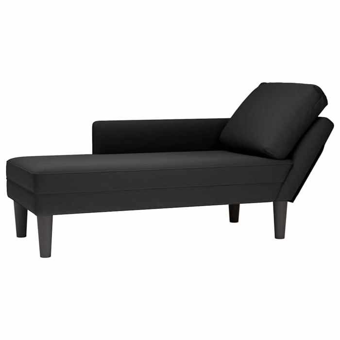 Fauteuil long en velours - JILL - Noir - 132x56x70 cm - Accoudoir droit - Coussin inclus - Capacité 110 kg