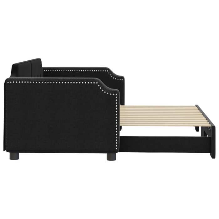 Lit de jour avec lit gigogne - KALISSE - Noir - 90x190 cm - Tissu polyester - Structure métal et bois massif
